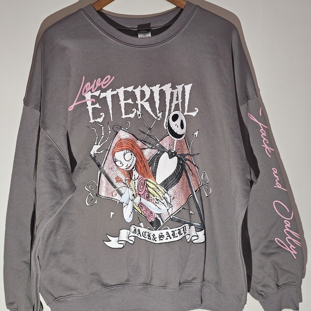 Disney Gray and Pink Crew Neck Sweater with Graphic Design
